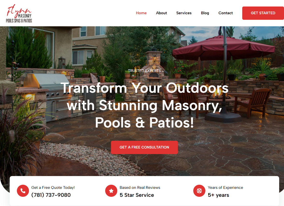 Website Design: Masonry, Pools & Patios Services