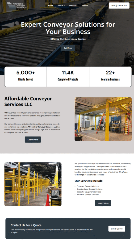 Website design case study homepage for B2B industrial services company