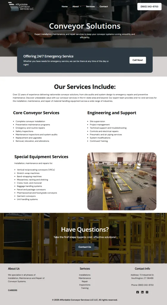 Website design case study homepage for B2B industrial services company