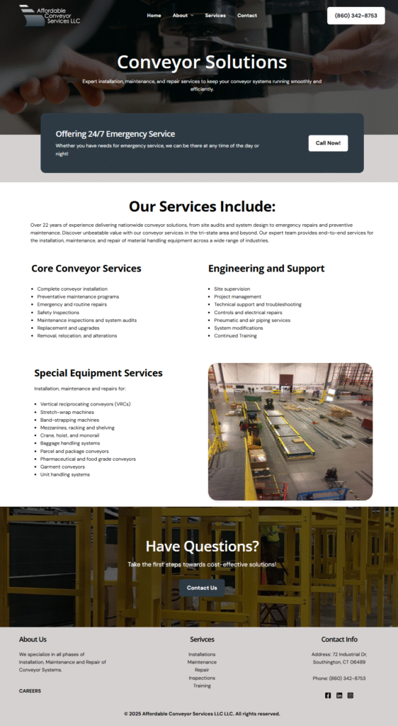Website design case study homepage for B2B industrial services company