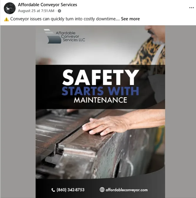 Social media case study Facebook post highlighting industrial expertise
