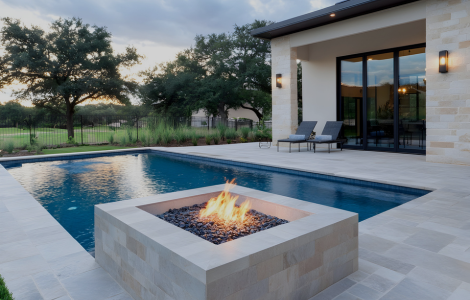 Luxury backyard with custom pool and firepit